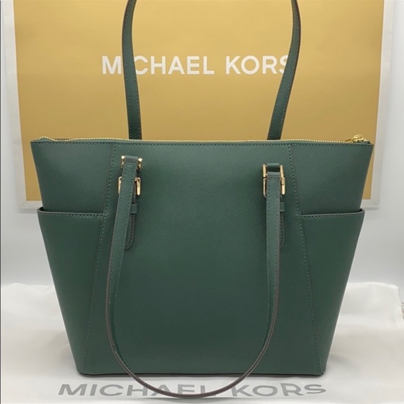 MICHAEL KORS Charlotte Large Leather Top-Zip Tote Racing Green - Picture 12 of 15